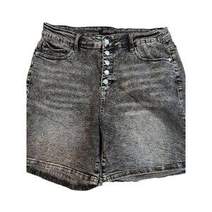 Judy Blue Shorts‎ Womens 2XL Black Gray Acid Wash Button Fly High Rise Denim